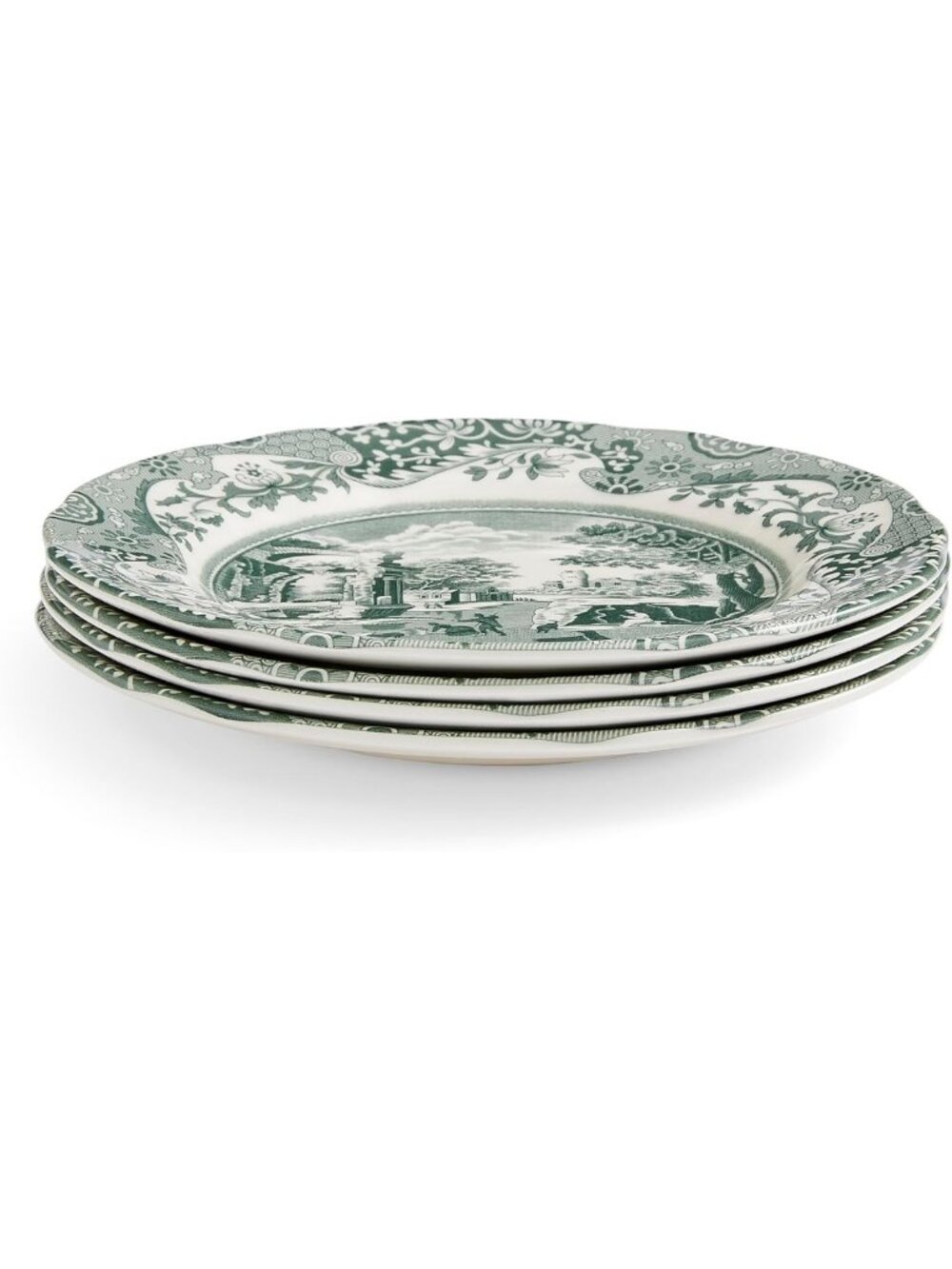 Set of 4 Elegant Italian Salad Plates - 7.25” Green Floral Design for Dining